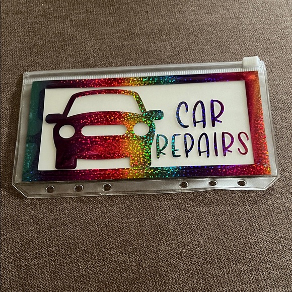 Rainbow Glitter Car Repairs A6 Cash Envelope Zippered Budgeting Cash Stuffing - Picture 1 of 2